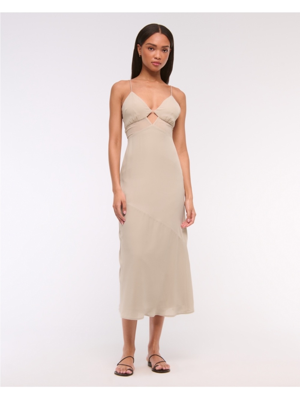 Satin Spaghetti-Strap Maxi Dress in Cream